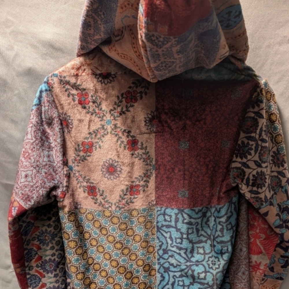 JOHNNY WAS 😍Multicolor Patchwork Hooded Cardigan Coat Kimono Sweater Size S - Picture 10 of 12
